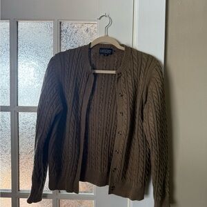 Lands' End Women’s Brown Cable Knit Sweater
